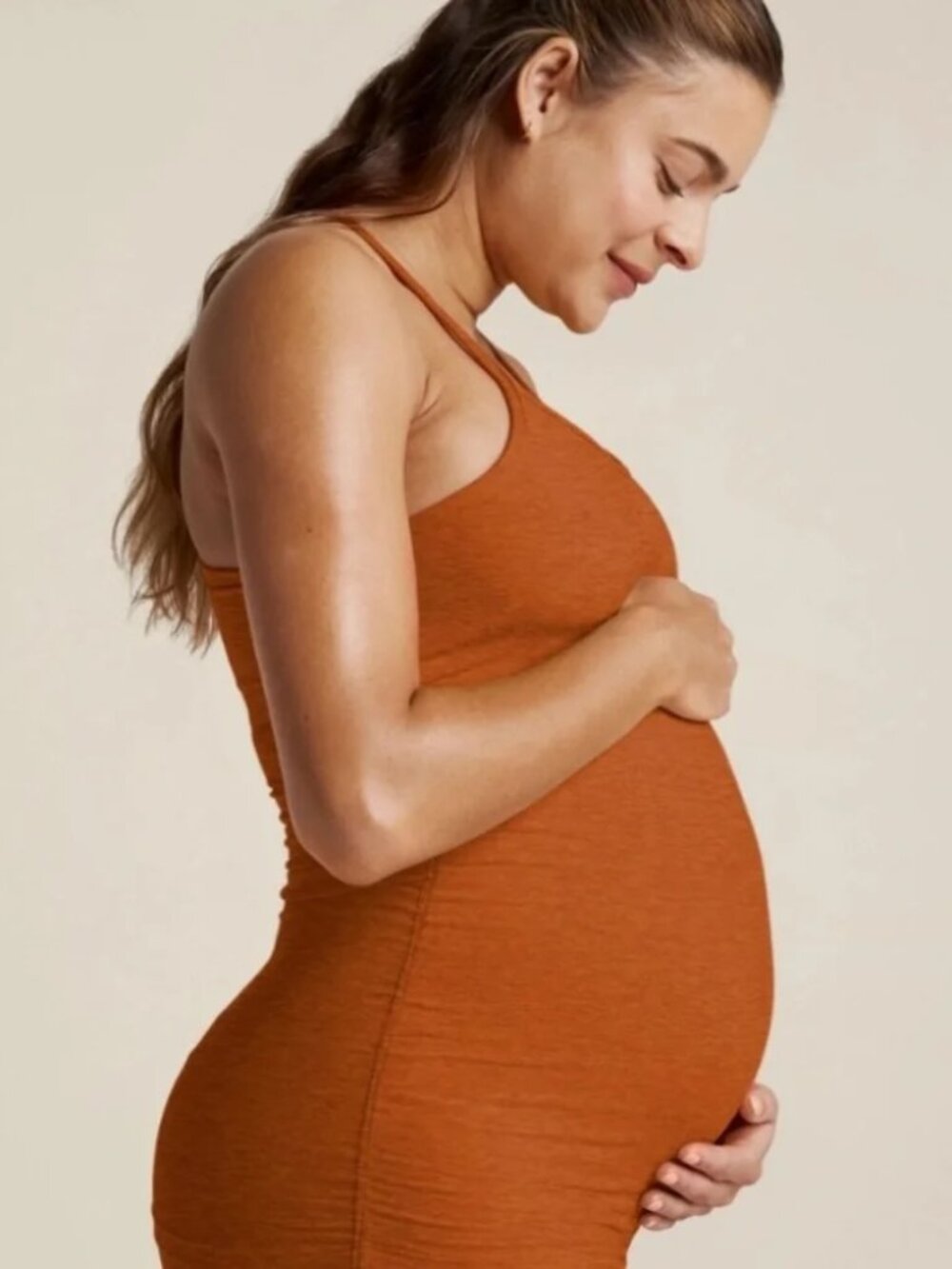 Beyond Yoga Spacedye Uplevel Maternity Jumpsuit XS Rust Brown
